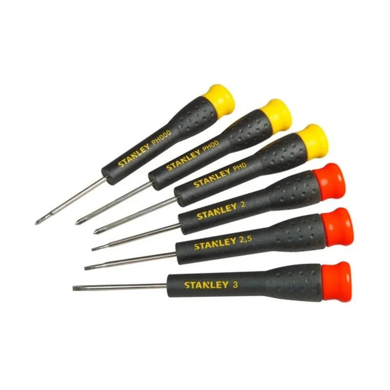 Stanley Slotted Phillips Precision Screwdriver Set 6 Pieces Tip Sizes 2x40 mm, 2.5x40 mm, 3x40 mm, PH000, PH00 STHT0-62632