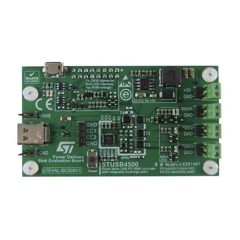 STMicroelectronics Evaluation Board for STUSB4500 USB Power Delivery Controller with L7985 Step-Down STEVAL-ISC005V1