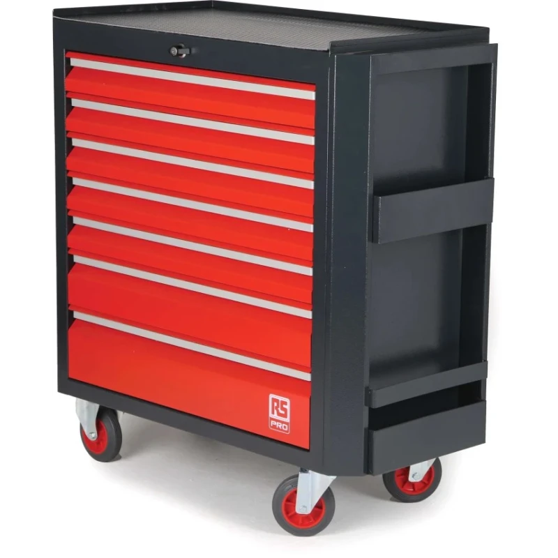 RS PRO 7 Drawer Wheeled Roller Cabinet Steel Mobile Tool Storage 710mm x 450mm x 975mm 66.4kg 833-5900