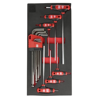 Facom RS PRO 15 Piece L, T Metric Hex Key Set, Hex Size 1.5 to 10 mm with Ball End, Polished Steel 833-5913