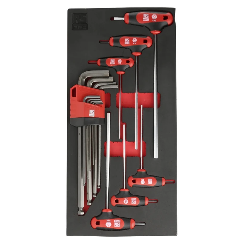 Facom RS PRO 15 Piece L, T Metric Hex Key Set, Hex Size 1.5 to 10 mm with Ball End, Polished Steel 833-5913