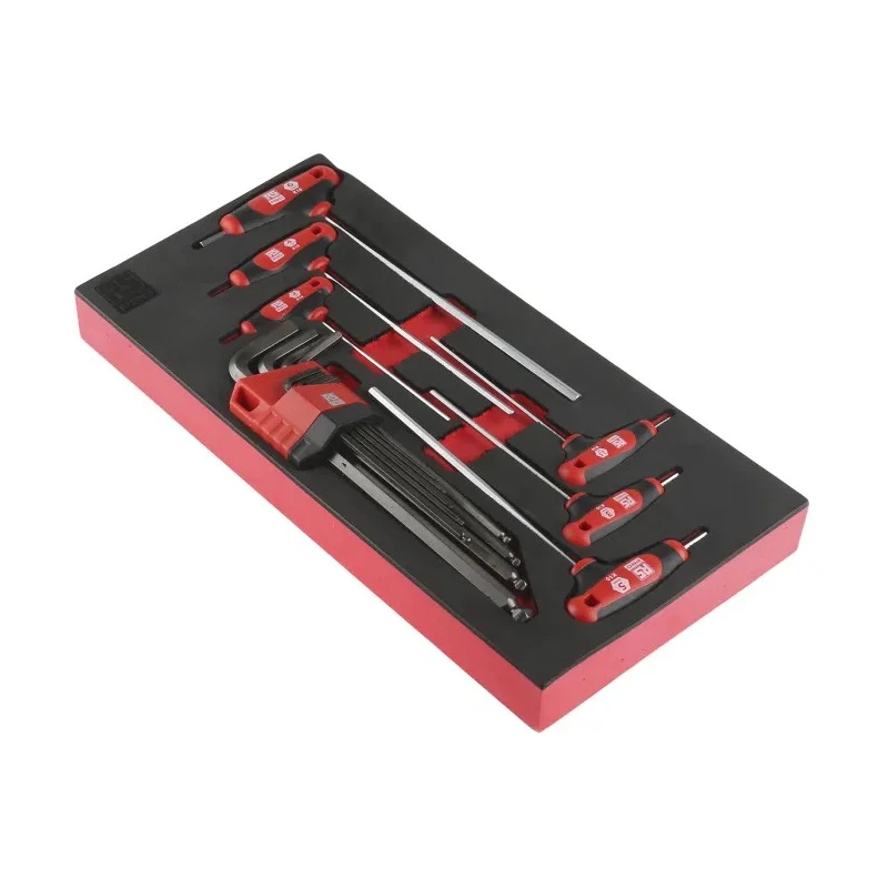 Facom RS PRO 15 Piece L, T Metric Hex Key Set, Hex Size 1.5 to 10 mm with Ball End, Polished Steel 833-5913
