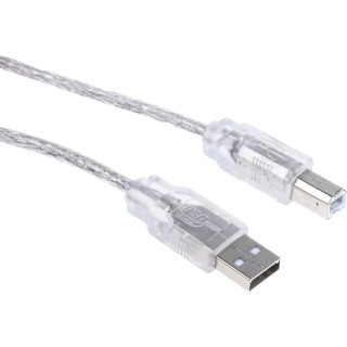RS PRO IC Socket USB Cable Male USB Type A to Male USB B USB 2.0 Transparent PVC Jacket 3 m 182-8550
