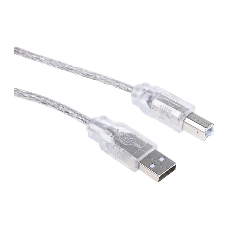 RS PRO IC Socket USB Cable Male USB Type A to Male USB B USB 2.0 Transparent PVC Jacket 3 m 182-8550