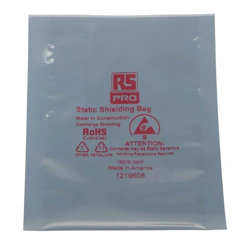 RS PRO Anti-Static Static Shielding Bag 76mm(W) x 127mm Heat Seal Silver 100 Pack 182-8792