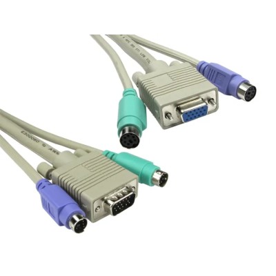 RS PRO KVM Cable Male VGA to Female PS2 x 2 5m Polyvinyl Chloride Grey Jacket 182-8854