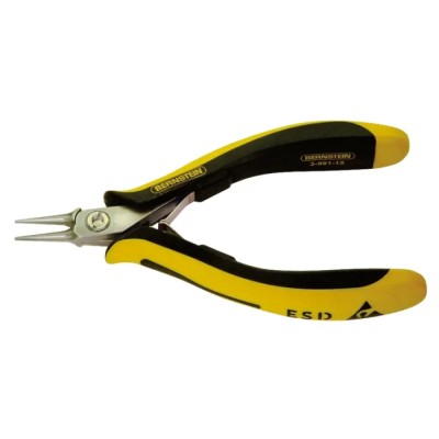 Bernstein 1-Piece Round Nose Plier, 130mm Overall Length, Chrome Vanadium Steel, Internal Jaw Style, ESD Safe 3-991-15