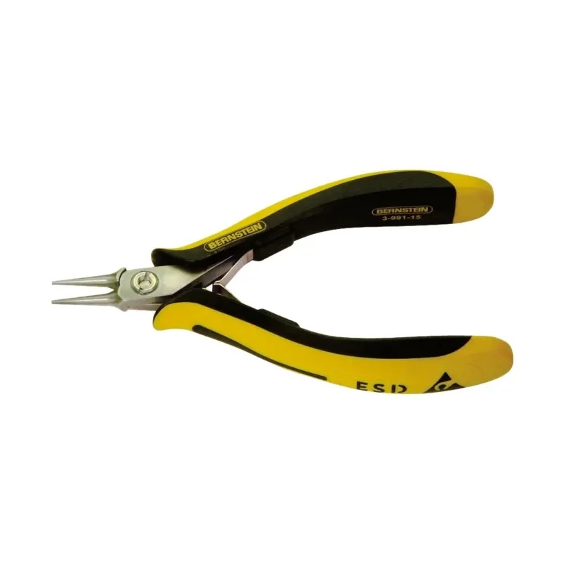 Bernstein 1-Piece Round Nose Plier, 130mm Overall Length, Chrome Vanadium Steel, Internal Jaw Style, ESD Safe 3-991-15