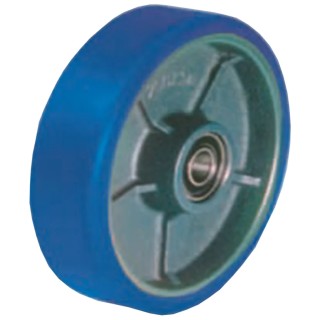 LAG Blue Polyurethane Trolley Wheel 500 kg Load Capacity, 150mm Diameter, 40mm Width, Cast Iron Hub, Ball Bearing 37016CC