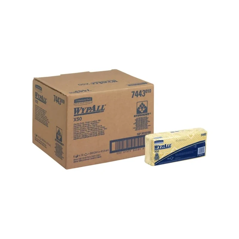 WYPALL WypAll Yellow Cloths for General Cleaning, Dry Use, Pack of 50 Per Pack, 416 x 245 mm, Repeat Use 7443