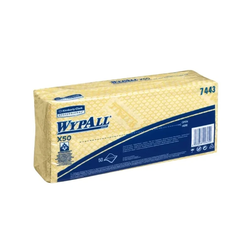 WYPALL WypAll Yellow Cloths for General Cleaning, Dry Use, Pack of 50 Per Pack, 416 x 245 mm, Repeat Use 7443