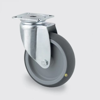 Tente Swivel Castor, 150 kg Capacity, 75 mm Wheel Diameter, Thermoplastic Rubber Wheel, Pressed Steel Frame 2470YGO075P40
