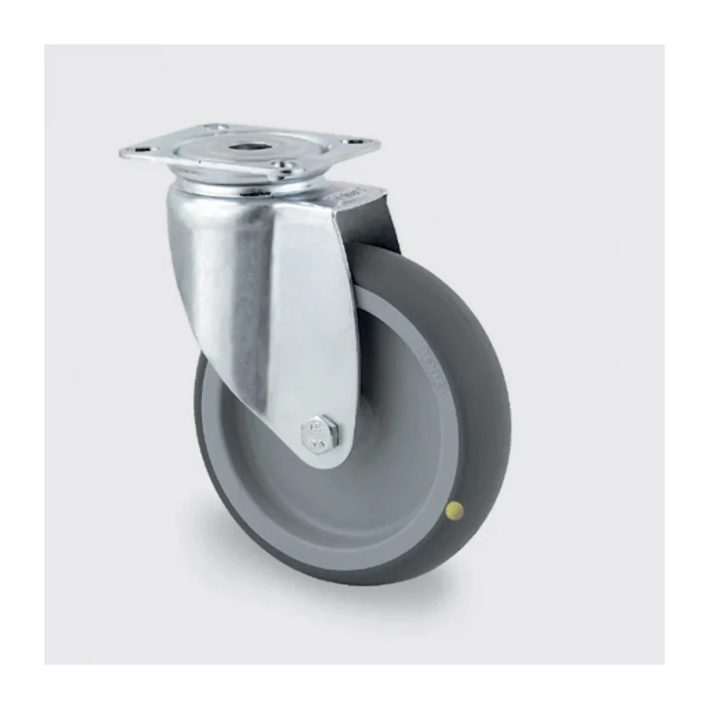 Tente Swivel Castor, 150 kg Capacity, 75 mm Wheel Diameter, Thermoplastic Rubber Wheel, Pressed Steel Frame 2470YGO075P40