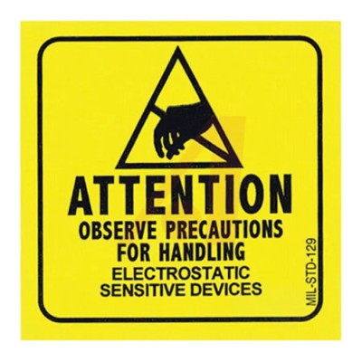 SCS Yellow Gloss Paper ESD Label Attention Observe Precautions For Handling Electrostatic Sensitive Devices 2in x 129LABEL