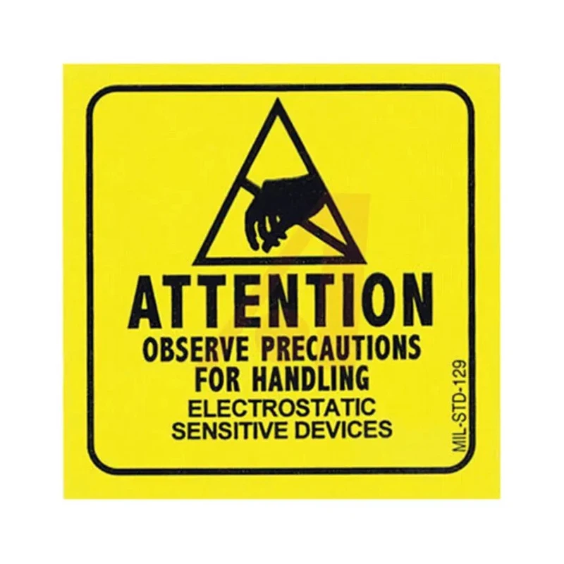 SCS Yellow Gloss Paper ESD Label Attention Observe Precautions For Handling Electrostatic Sensitive Devices 2in x 129LABEL