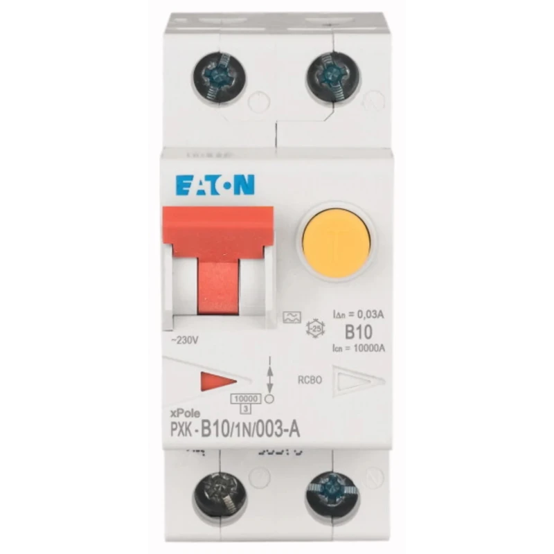 Eaton Residual Current Circuit Breaker with Overload Protection, 10A Current Rating, 1 Pole, 30 mA 236946 PXK-B10/1N/003-A
