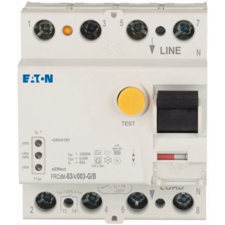 Eaton FRCdM Series Residual Current Circuit Breaker 63A 4-Pole 30 mA Type B 630A Breaking Capacity 167894 FRCDM-63/4/003-G/B