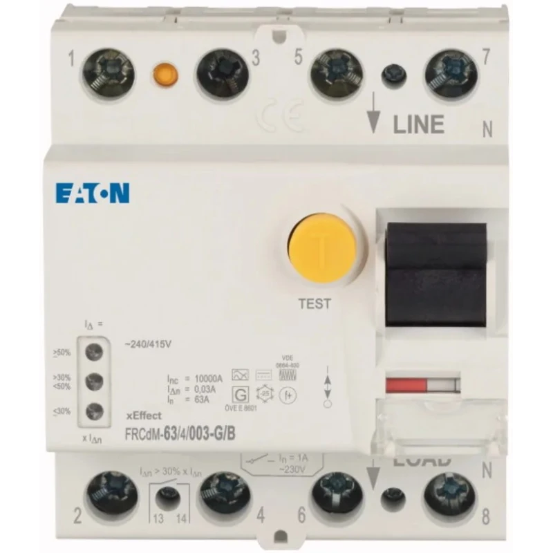 Eaton FRCdM Series Residual Current Circuit Breaker 63A 4-Pole 30 mA Type B 630A Breaking Capacity 167894 FRCDM-63/4/003-G/B