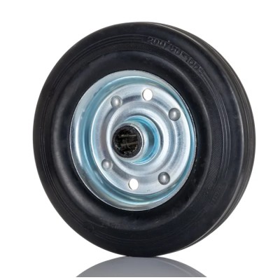 Tente Black Rubber Trolley Wheel 200mm Diameter 50mm Width 20mm Bore Roller Bearing 410kg Load Capacity DVR200X50-20