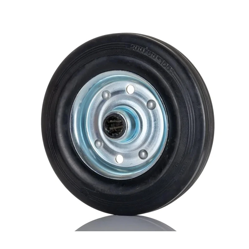 Tente Black Rubber Trolley Wheel 200mm Diameter 50mm Width 20mm Bore Roller Bearing 410kg Load Capacity DVR200X50-20
