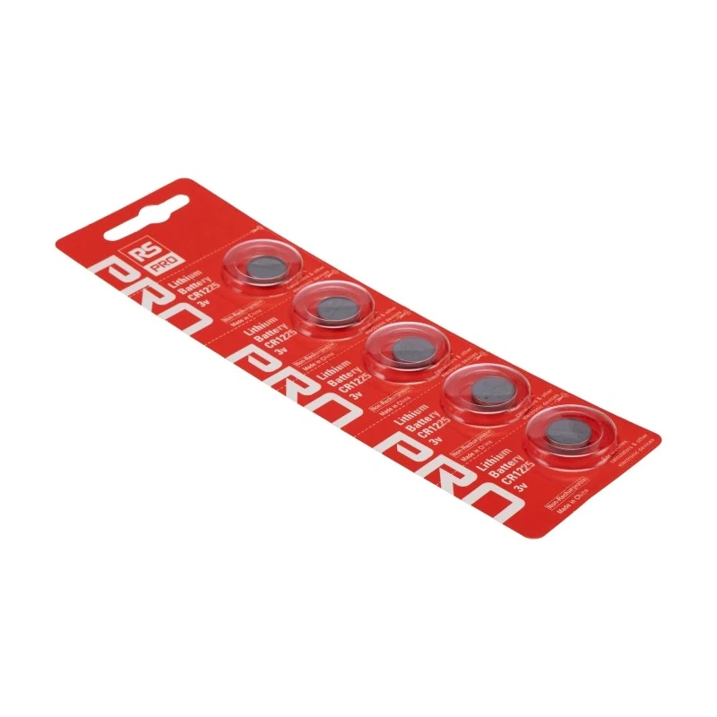 RS PRO CR1225 Lithium Manganese Dioxide Button Battery, 3 V Nominal Voltage, 12.5 mm Diameter, Pack of 5 CR1225