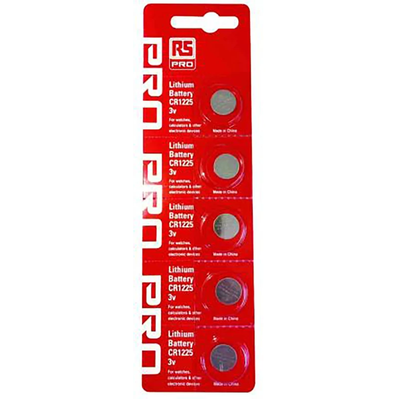 RS PRO CR1225 Lithium Manganese Dioxide Button Battery, 3 V Nominal Voltage, 12.5 mm Diameter, Pack of 5 CR1225