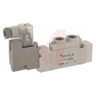 SMC Pneumatic Solenoid/Pilot-Operated Control Valve, 5-Port One-Touch Fitting, NPTF 1/4, 110V AC, Die Cast Aluminium SY7000