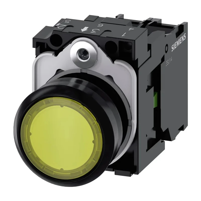 Siemens SIRIUS ACT 3SU11 Series Illuminated Push Button Complete Unit, Plate Mount, 22 mm Cutout, Yellow 3SU1106-0AB30-1BA0