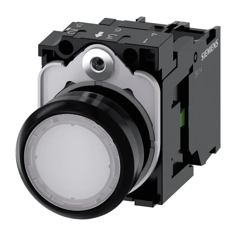 Siemens SIRIUS ACT 3SU11 Series Illuminated Push Button Complete Unit, 22 mm Cutout, White, SPST 3SU1106-0AB60-1BA0