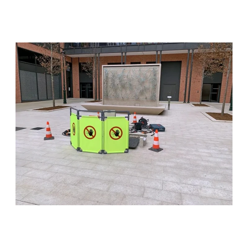 RS PRO Yellow Grey Polyvinyl Chloride Folding Safety Barrier 1.7m Width 1m Height 26mm Diameter 840-0584