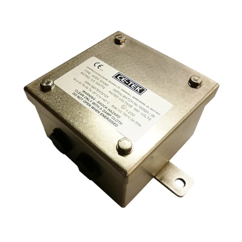 CE-TEK ACEX Series 316L Stainless Steel Junction Box IP66 4 Terminals ATEX 120 mm x 80 mm x 120 mm ACEX121280PA