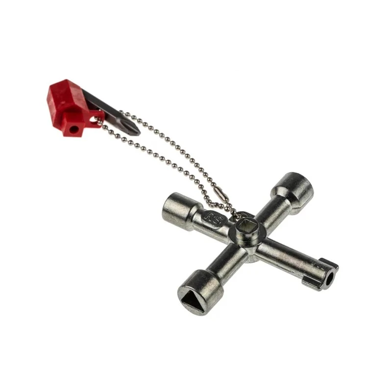 RS PRO Aluminium 4-way Control Cabinet Key , Die-cast Aluminium Body, 4 Key Profiles, Hexagonal and Square Bit Head 841-7005