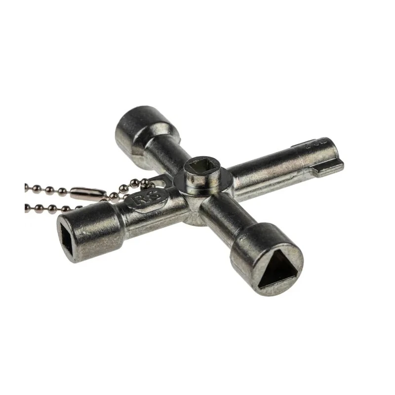 RS PRO Aluminium 4-way Control Cabinet Key , Die-cast Aluminium Body, 4 Key Profiles, Hexagonal and Square Bit Head 841-7005