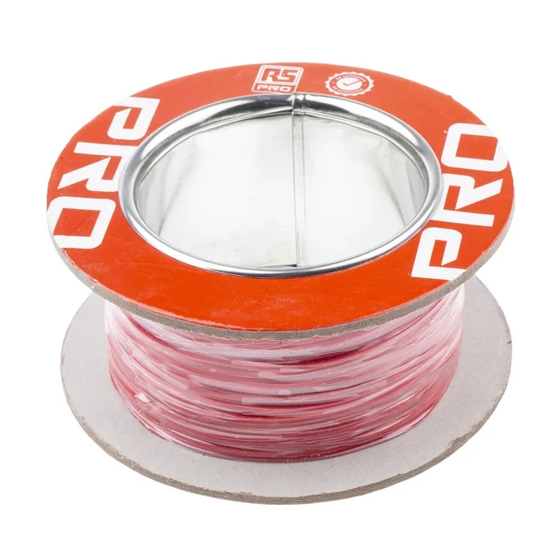RS PRO Red 0.22 mm² 24 AWG Hook Up Wire, 7x0.2 mm Core Strands, 100 m Length, PTFE Jacket, 600V, 200°C Max 841-7352