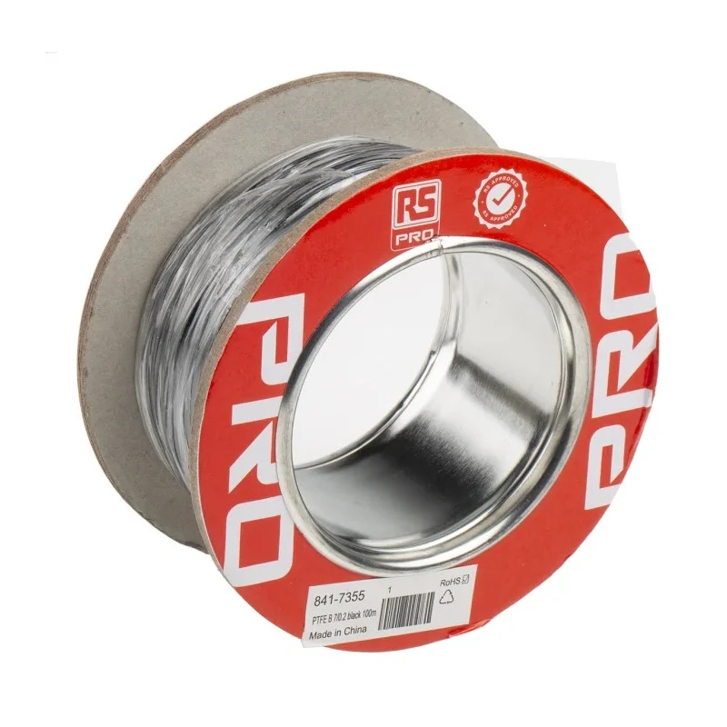 RS PRO Black 0.22 mm² 24 AWG Hook Up Wire, 7/0.2 mm Core Strands, 100 m Length, Silver Plated Copper Conductor 841-7355