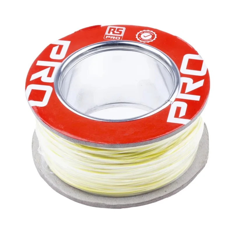 RS PRO Yellow 0.6 mm² 20 AWG Hook Up Wire, 19/0.2 mm Strands, 100 m Length, PTFE Insulation 841-7456