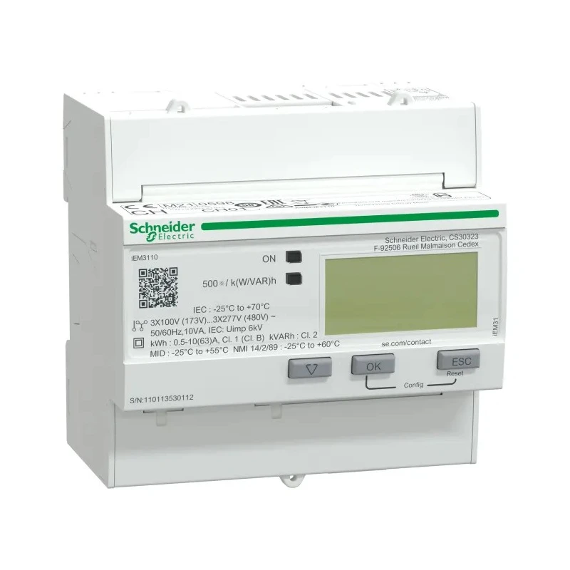 Schneider Electric 3 Phase Type Energy Meter LCD Display Acti9 iEM Series A9MEM3110