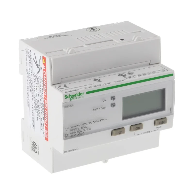 Schneider Electric 3 Phase Electronic LCD Energy Meter Acti9 iEM Series, Meter Accuracy 1 to 0.5 s, Model A9MEM3200