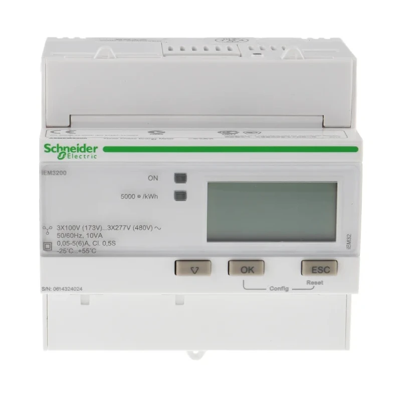 Schneider Electric 3 Phase Electronic LCD Energy Meter Acti9 iEM Series, Meter Accuracy 1 to 0.5 s, Model A9MEM3200