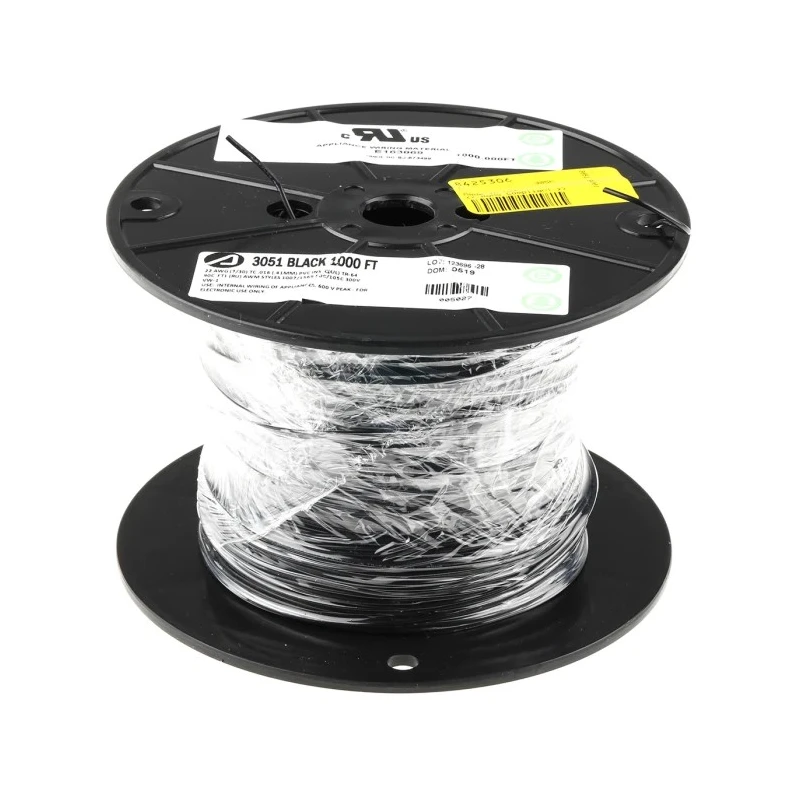 Alpha Wire Hookup Wire PVC Series Black 0.35 mm² 22 AWG 7/0.25 mm Core Strands 305 m Polyvinyl 3051 BK001