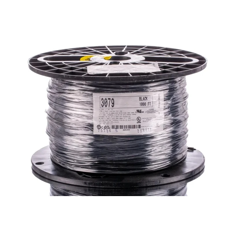 Alpha Wire Hookup Wire PVC Series Black 2.1 mm², 14 AWG, 41x0.25 mm Core Strands, 305 m Length, Polyvinyl, 600V 3079 BK001