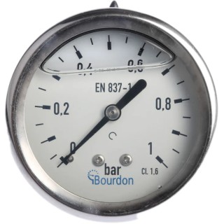 Bourdon 63 mm G 1/4 Pressure Gauge 1 bar Stainless Steel Case Back Entry Dial MIT3-F22.B15