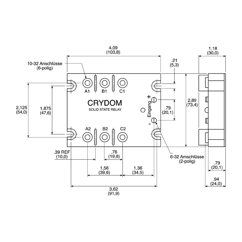 Crydom Solid State Relay Panel Mount 50A 530Vrms Load 32V Control D53TP50D