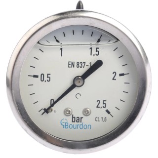 Bourdon 63 mm G 1/4 Pressure Gauge, Stainless Steel Case, Accuracy ±1.6%, 2.5 bar MIT3-F22.B18