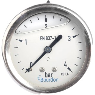Bourdon Stainless Steel Case Pressure Gauge 63 mm Dial Size 4 Bar Maximum Pressure G 1/4 Connection MIT3-F22.B19