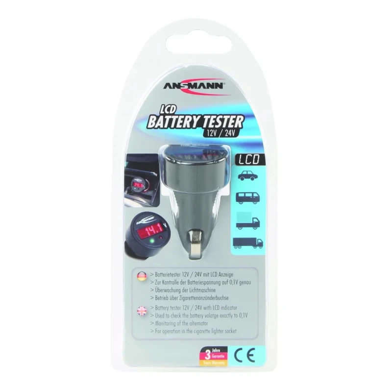 Ansmann Car Battery Tester for Lead Acid 12V and 24V with LED Indicator 1900-0019