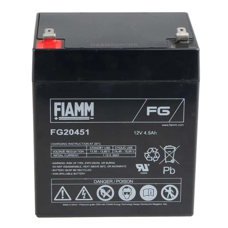 Fiamm 12 V Faston F1 Sealed Lead Acid Battery 4.5 Ah, AGM Construction, 70mm x 107mm FG20451
