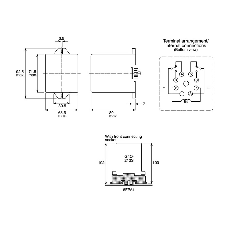 Omron Power Relay, DPDT Contact Configuration, 110V AC Coil Voltage, 5A Switching Current, Plug-In Terminal G4Q-212S 110VAC