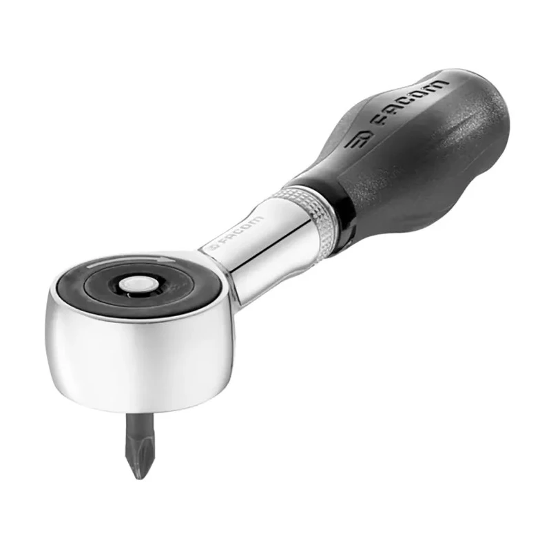 Facom 1/4 in Ratchet with Bi-Material Elastomer Handle Chrome Vanadium Steel Satin Chrome 120mm R.PE360PB
