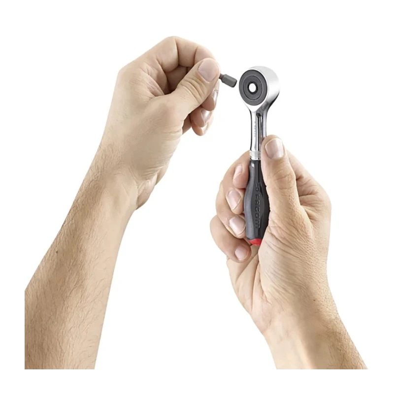 Facom 1/4 in Ratchet with Bi-Material Elastomer Handle Chrome Vanadium Steel Satin Chrome 120mm R.PE360PB